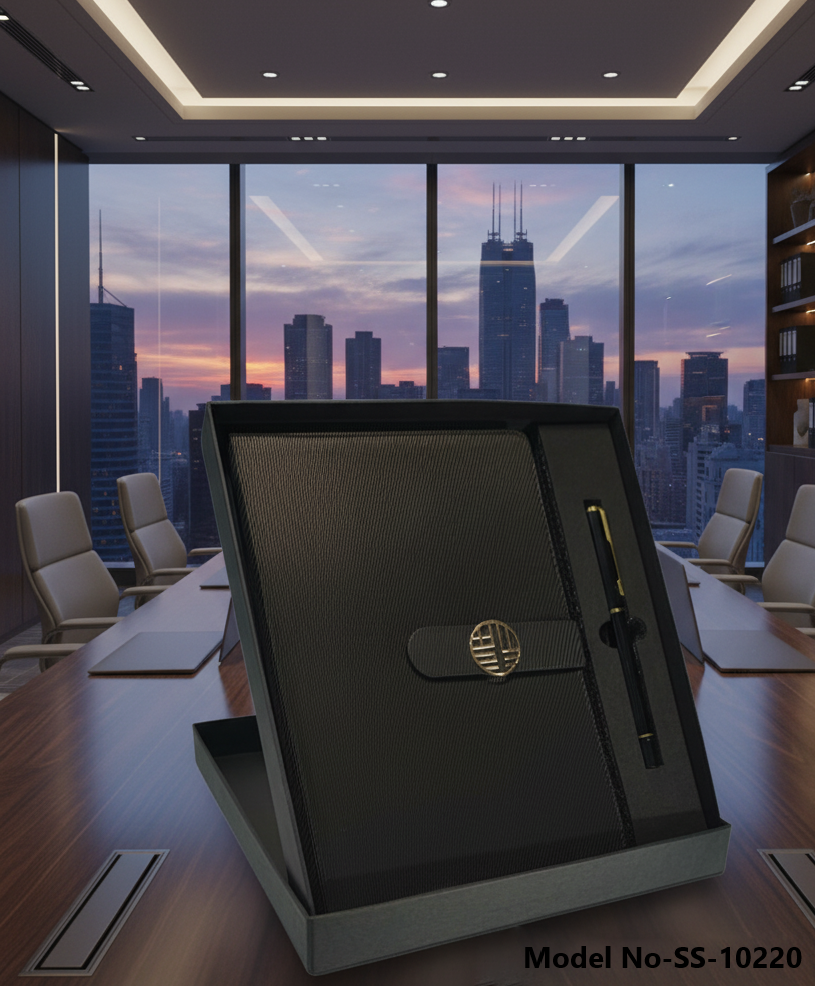 Premium Textured Pu Leather Executive Diary With Metal Pen Corporate Gift Set (Ss-10220) - Color: Black