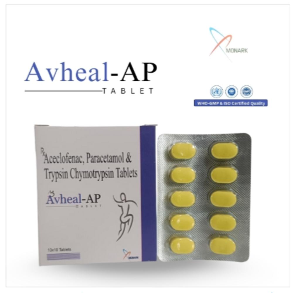 Trypsin Chymotrypsin 6:1 50,000 A.u. + Paracetamol 325mg + Aceclofenac100mg Tablet - Brand Name: Avheal-ap