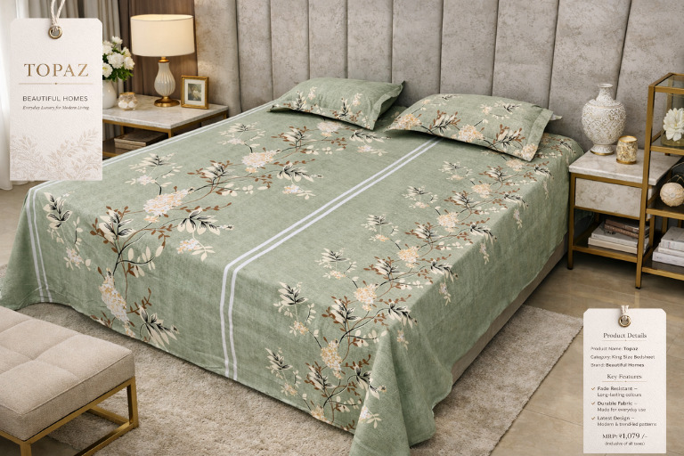Topaz King Size Bedsheet - Color: Different Available