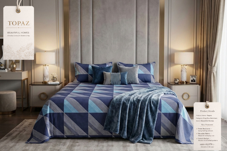 Topaz King Size Bedsheet - Color: Different Available