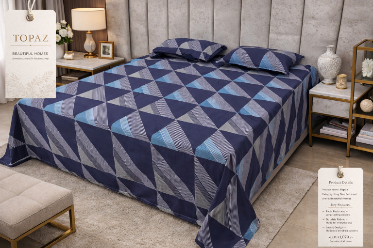 Topaz King Size Bedsheet - Color: Different Available