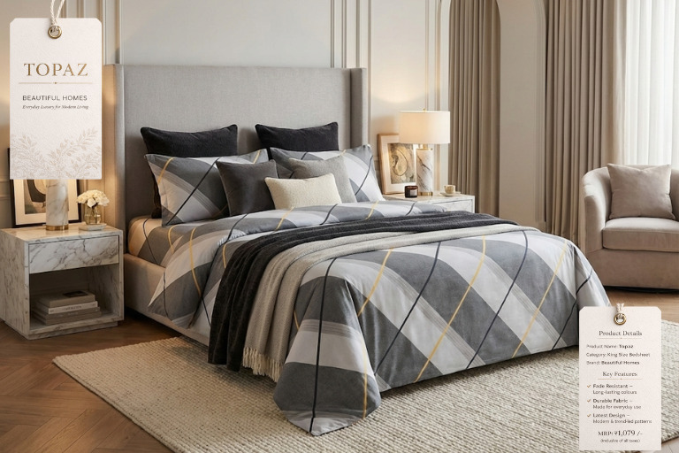 Topaz King Size Bedsheet - Color: Different Available