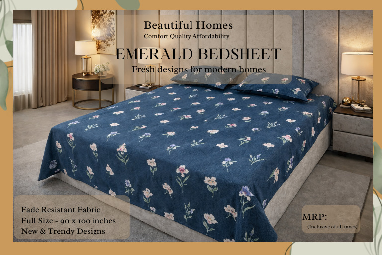 Emerald Double Bedsheet - Color: Different Available