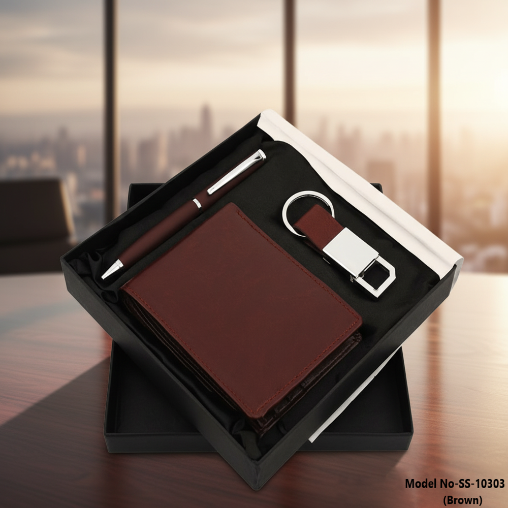 (SS-10303) PU Leather Pen, Keychain and Wallet 3in1 Combo Gift Set