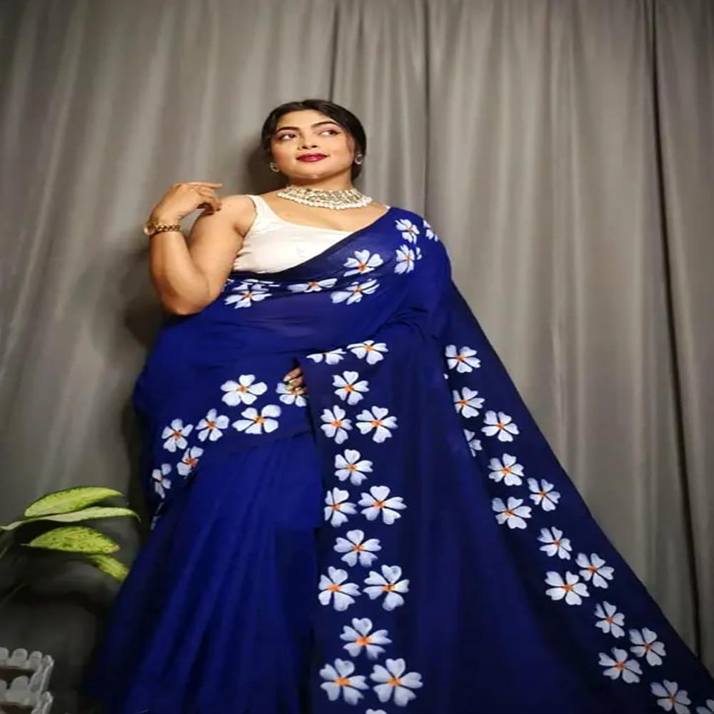 Blue Color Shiuli Printed Saree