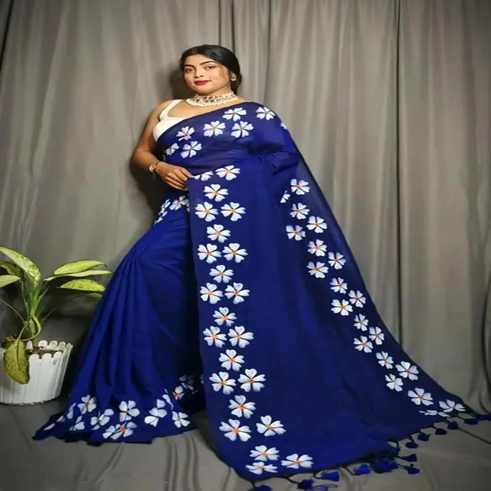 Blue Color Shiuli Printed Saree