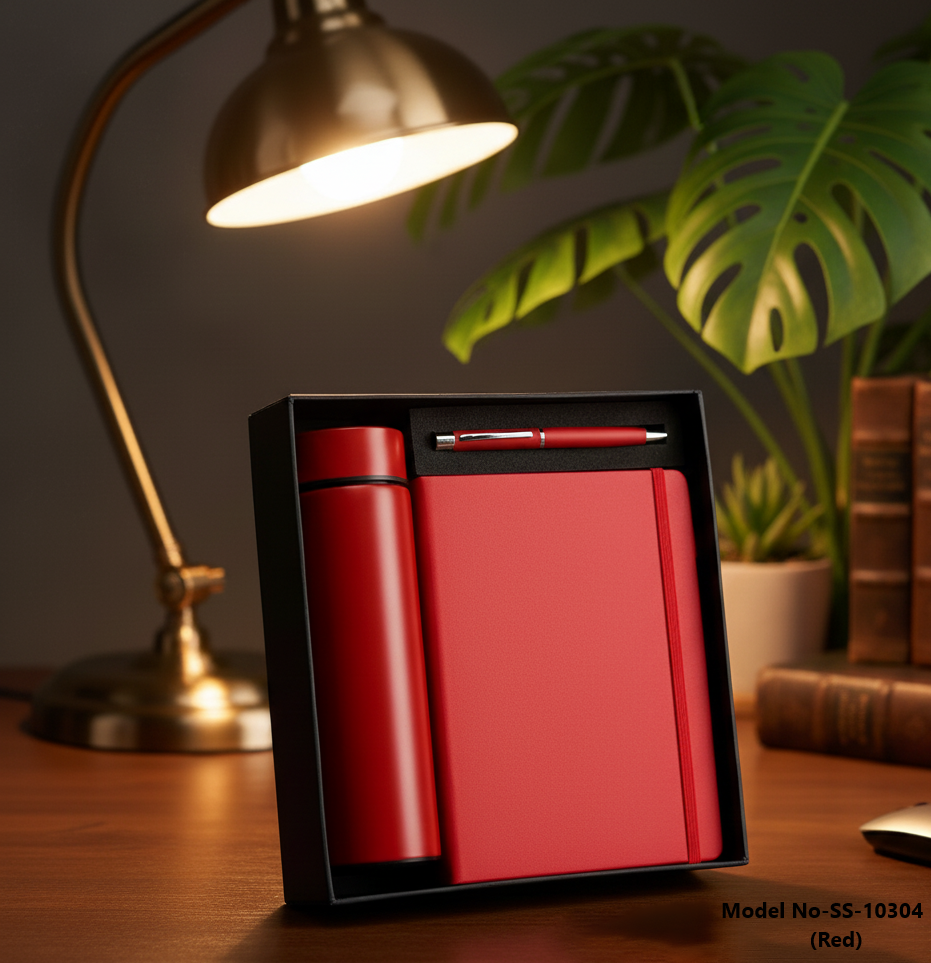 (SS-10304) 3 in1 Combo Gift Set Notebook Diary, Round Pen, and Temperature Bottle