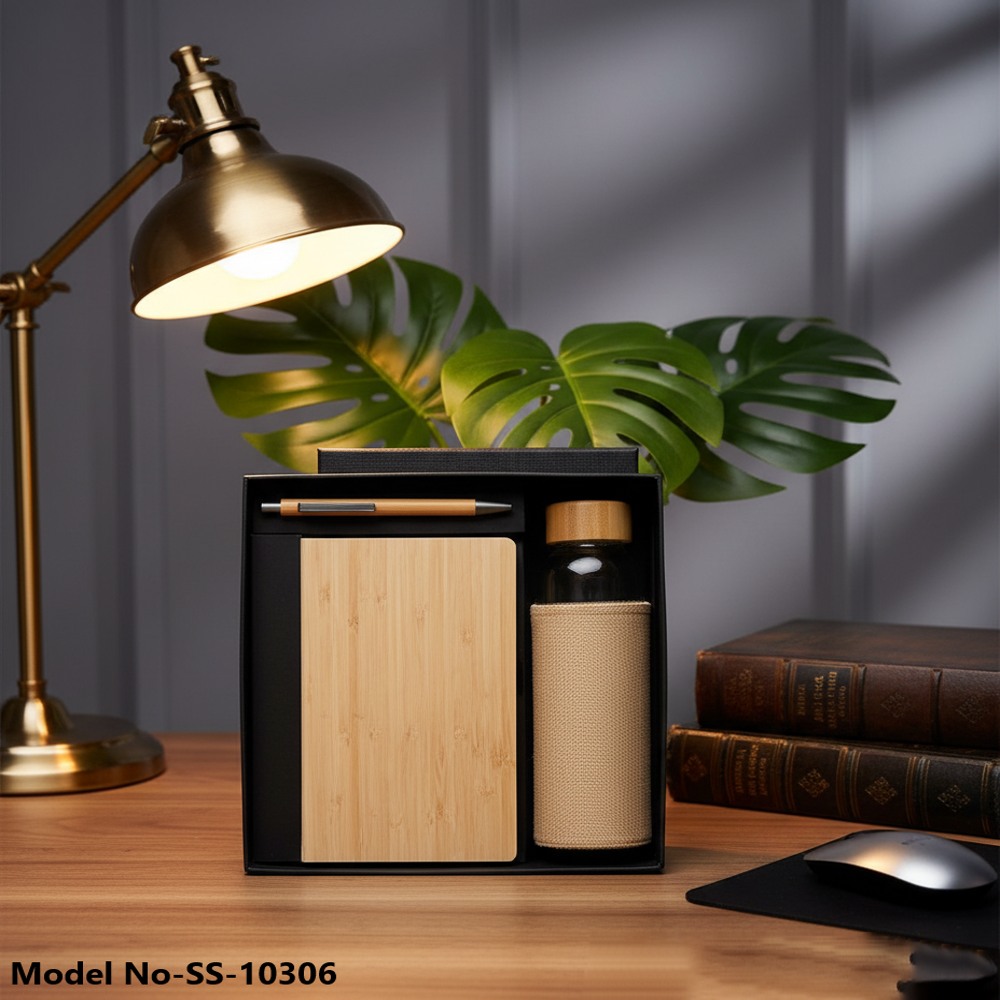 (Ss-10306) Eco Friendly Wooden Pen, Bottle & Diary - Color: Brown