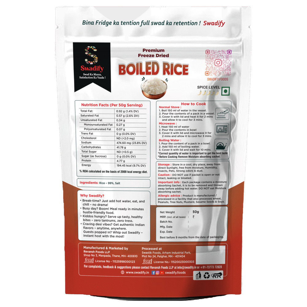 Cooked rice (Freeze dried food)