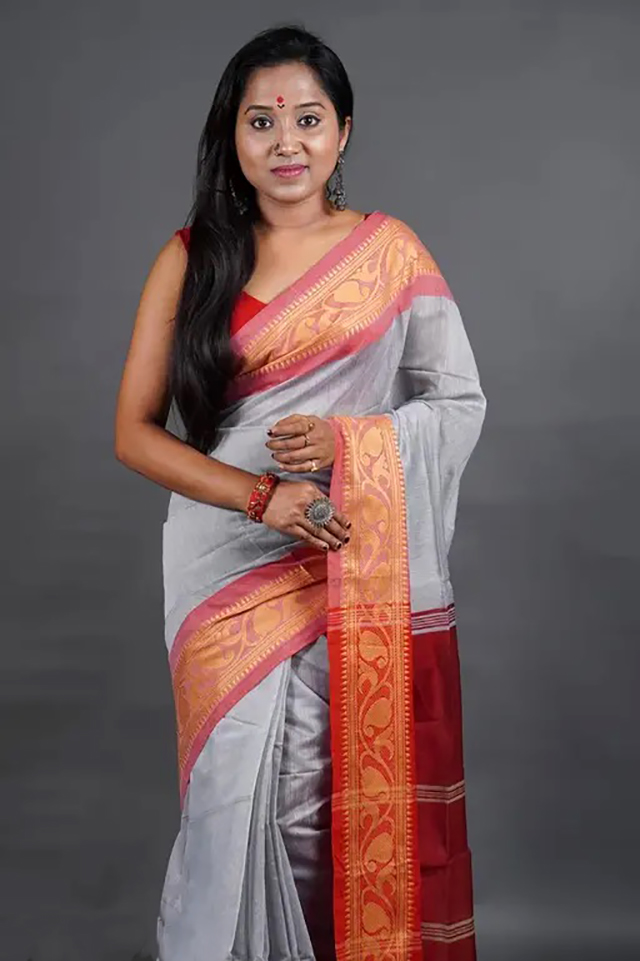 Grey Color Bangladeshi Handloom Saree