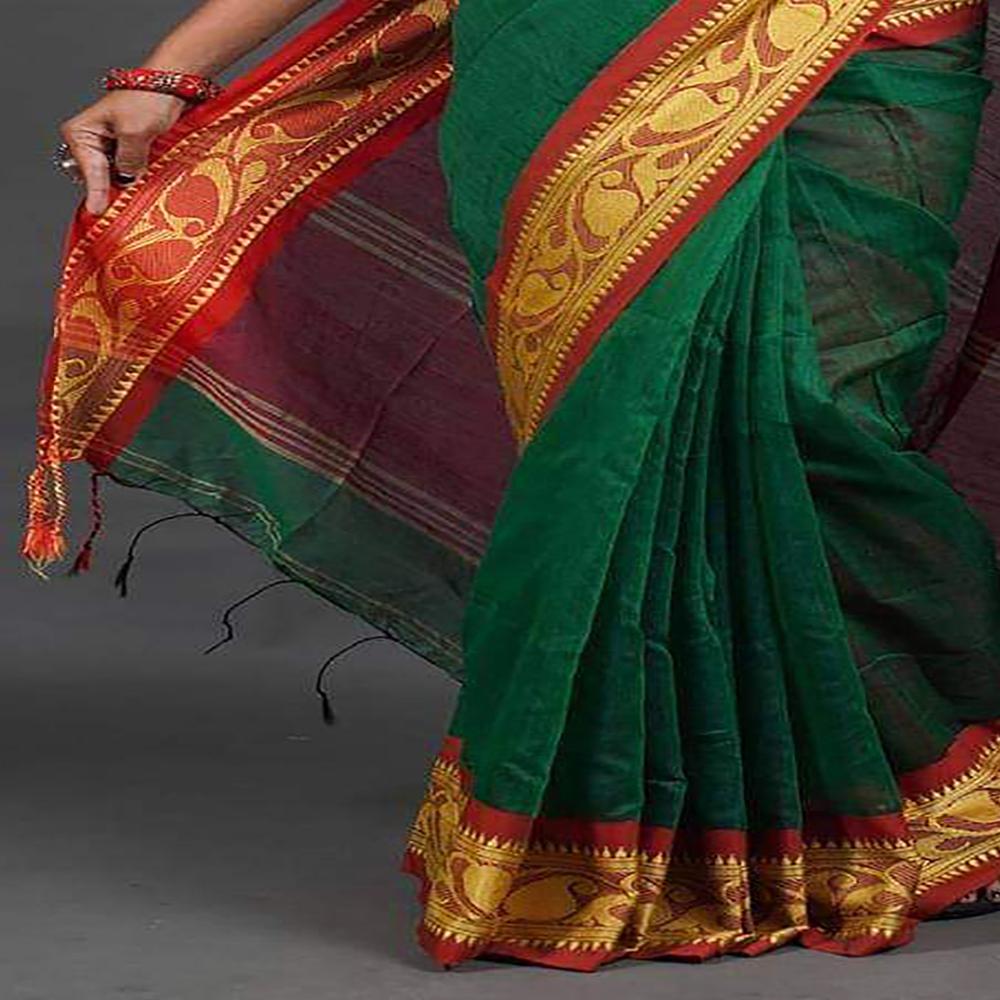Dark Green Bangladeshi Handloom Saree