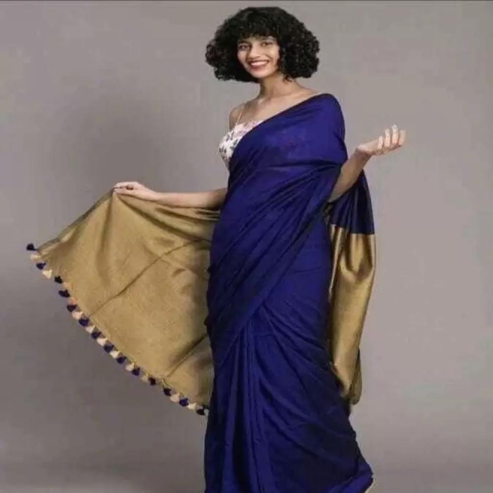 Blue And Golden Contrast Saree
