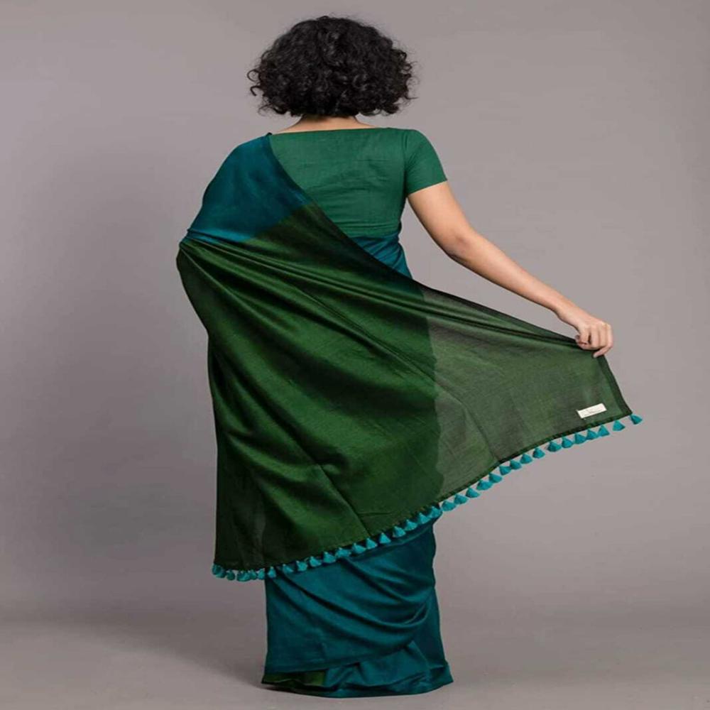 Green Contrast Saree