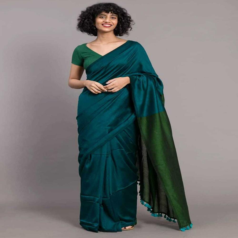 Green Contrast Saree