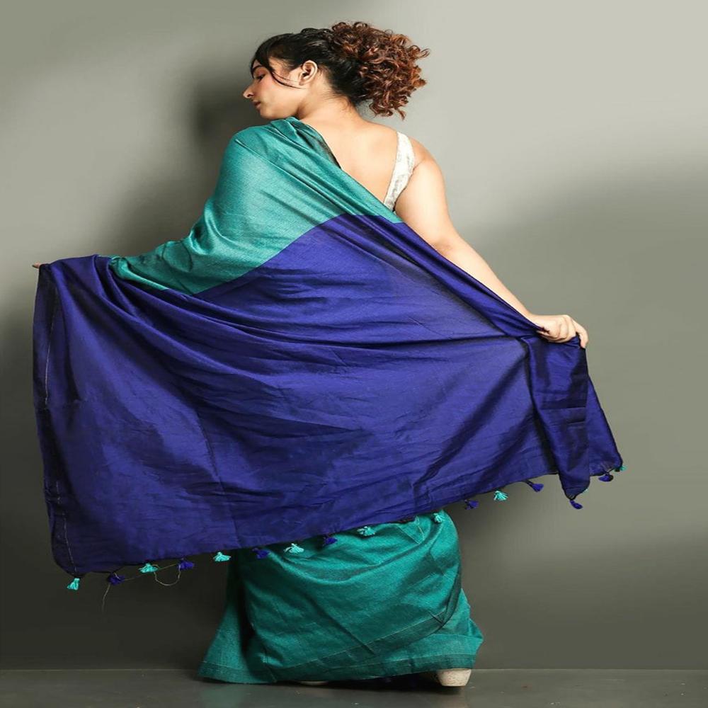 Teal And Blue Contrast Saree