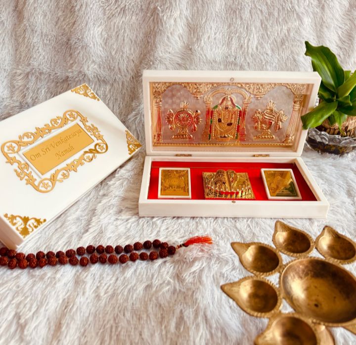 Charan Paduka Box - Color: Brown With Golden Highlights