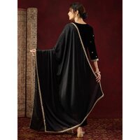 Black Velvet Gold Foil Printed Straight Kurta Set