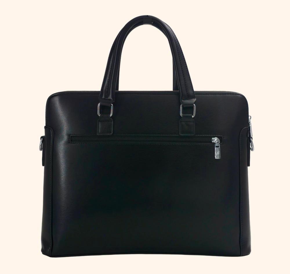 Black Structured Laptop Sleeve With Hardware Detailing