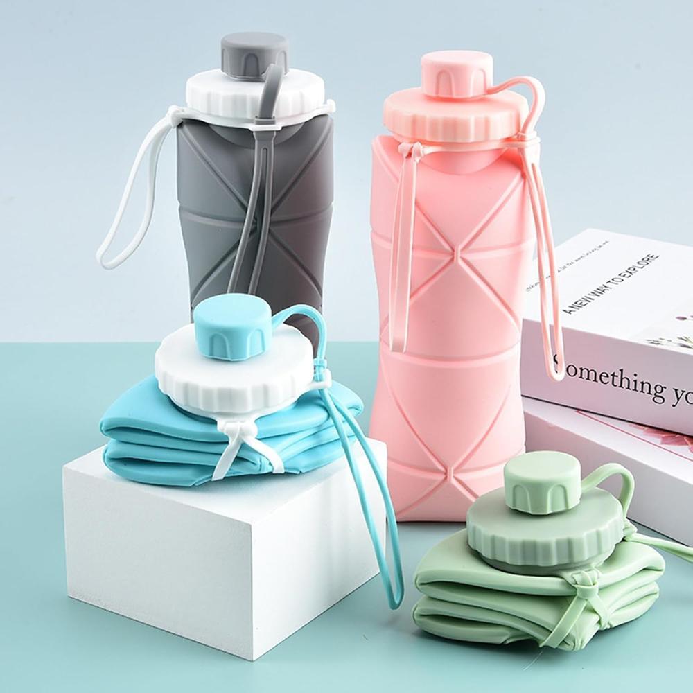 Silicone Foldable Sports Water Bottle - Capacity: 600 Milliliter (ml)