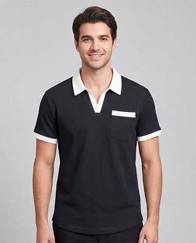 Black Color Mens Waffle Collar T-shirt