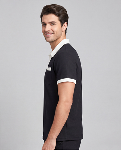 Black Color Mens Waffle Collar T-shirt