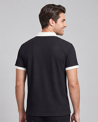 Black Color Mens Waffle Collar T-shirt