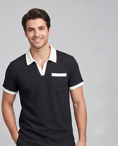 Black Color Mens Waffle Collar T-shirt