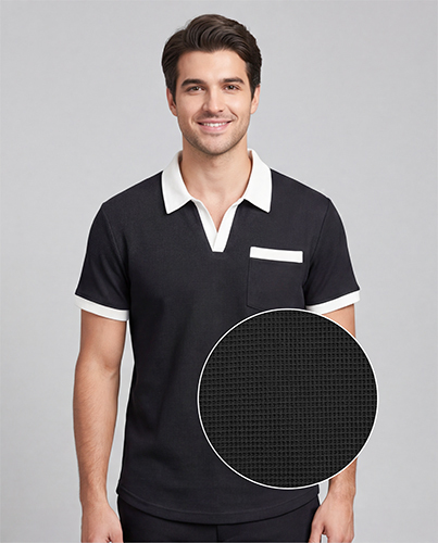 Black Color Mens Waffle Collar T-shirt