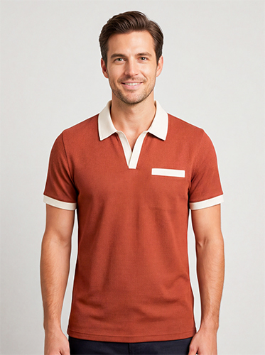 Rust Color Men's Waffle Collar T-shirt