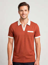 Rust Color Men's Waffle Collar T-shirt - Age Group: 20-30