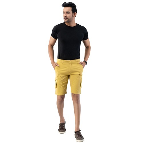 6 Pocket Yellow Cotton Cargo Shorts
