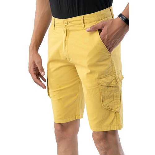 6 Pocket Yellow Cotton Cargo Shorts
