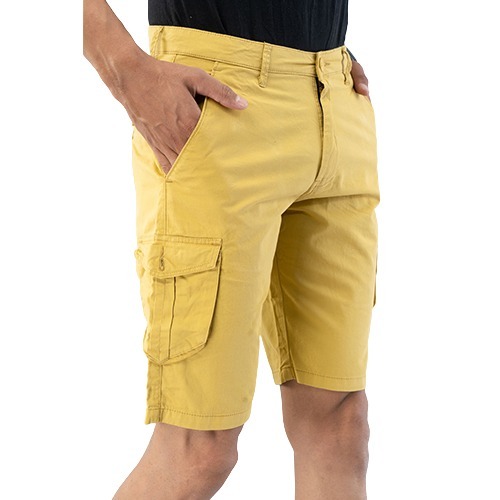 6 Pocket Yellow Cotton Cargo Shorts