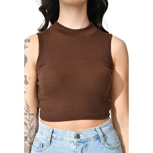 Brown Colour High Neck Crop Top