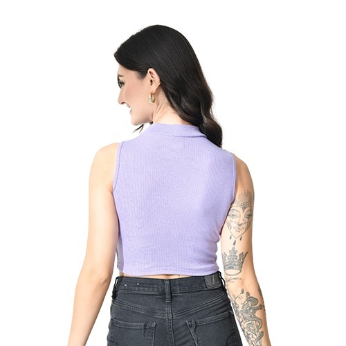 Lavender Colour High Neck Crop Top