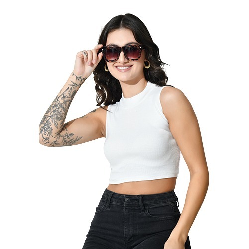 White Colour High Neck Crop Top