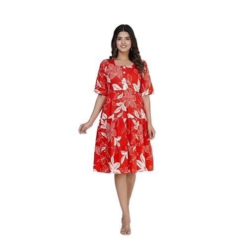 Red Colour Long Printed Kurti