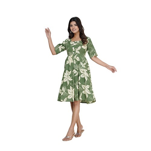 Green Colour Long Printed Kurti