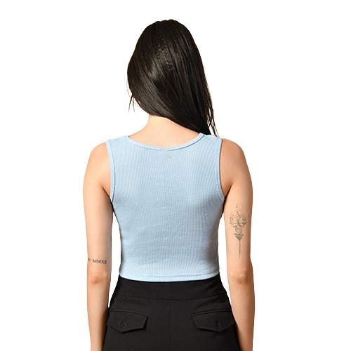 Sky Blue Cotton Round Neck Crop Top