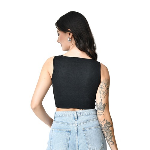 Black Cotton Round Neck Crop Top