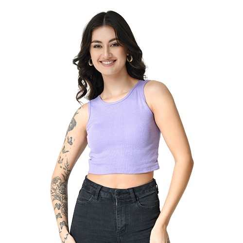 Lavender Cotton Round Neck Crop Top