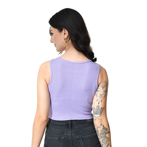 Lavender Cotton Round Neck Crop Top