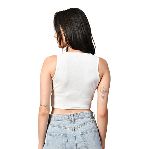 White Cotton Round Neck Crop Top