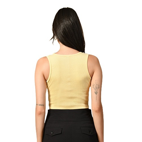 Yellow Cotton Round Neck Crop Top