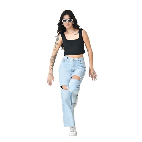 Black Cotton Viscose Crop Top