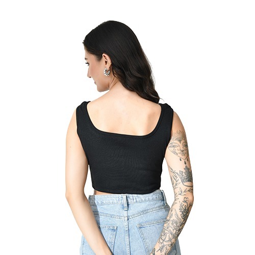 Black Cotton Viscose Crop Top
