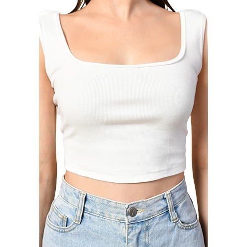 White Cotton Viscose Crop Top