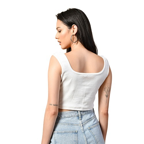 White Cotton Viscose Crop Top