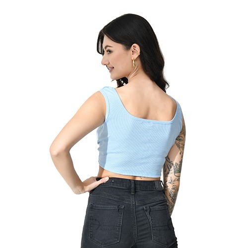 Sky Blue Cotton Viscose Crop Top