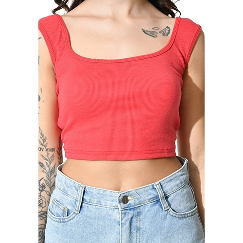 Red Cotton Viscose Crop Top